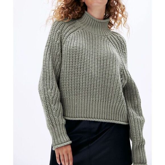 H&M Women's Sz XS Light Khaki Green L/S Knitted Jumper Turtleneck Sweater - Picture 10 of 11